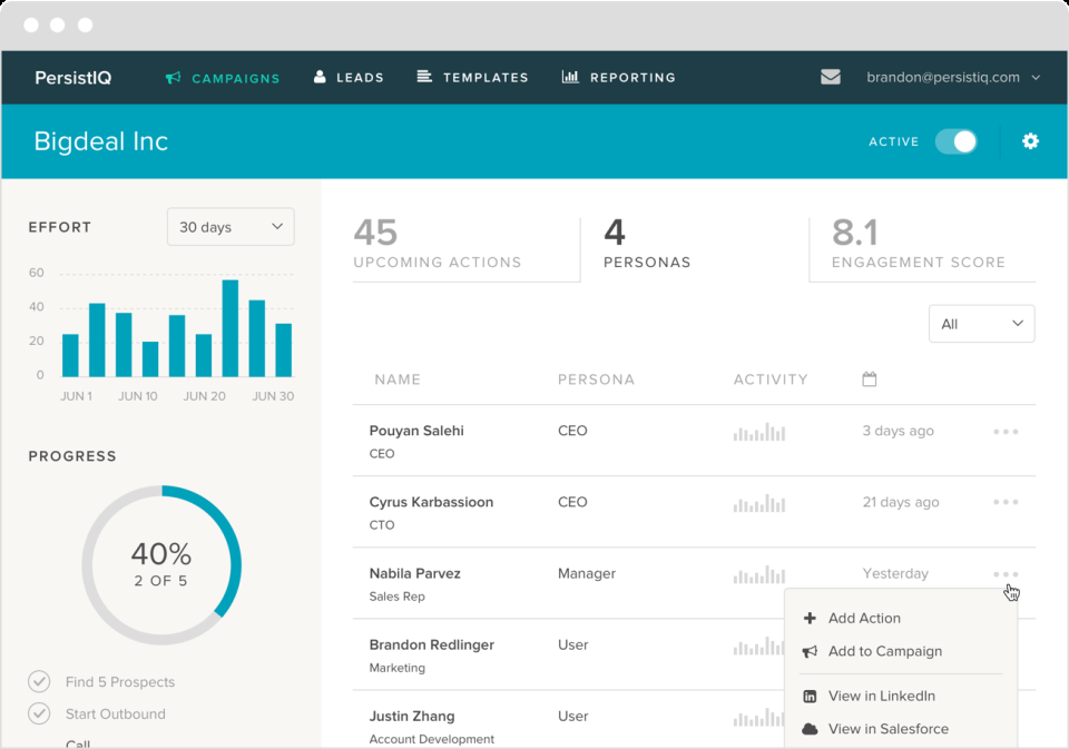 PersistIQ product UI